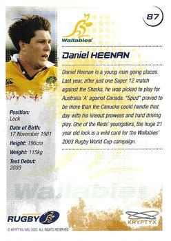 2003 Kryptyx The Defenders Australian Rugby Union #87 Daniel Heenan Back